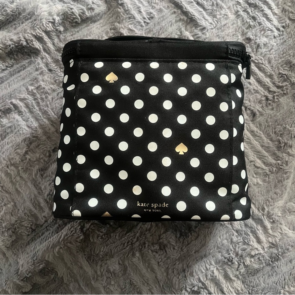 kate spade Black and White Polka Dot Cosmetic Pouch with Gold Accents